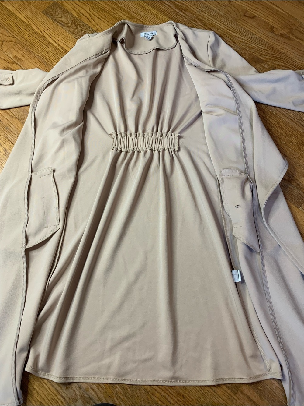 ReVamped Beige Drape Front Trench Coat Jacket Small S/P - Picture 3 of 12